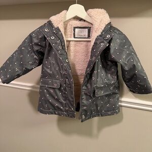Zara Baby Cherry Print Sherpa Lined Hooded Coat 2-3 Years great for fall
